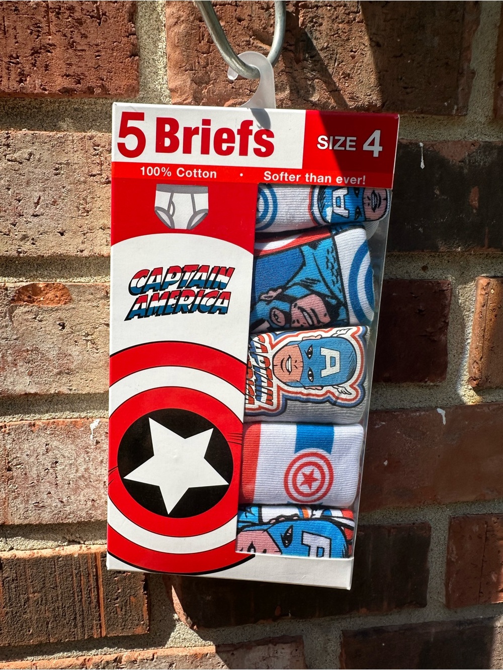 NIB Boys Marvel Captain America Size 4 Cotton 5‎ Pack Briefs Soft Designs